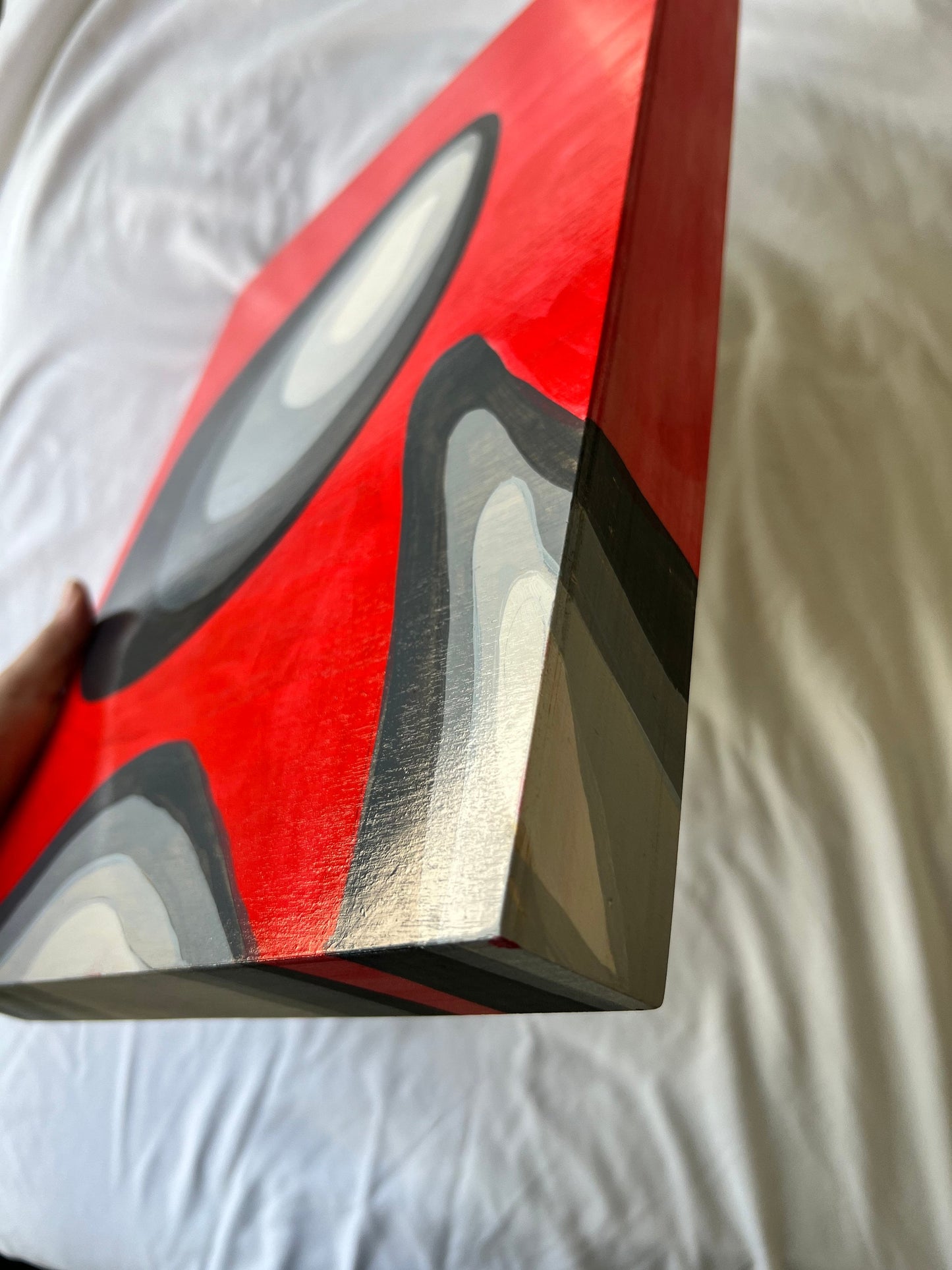 Modern Abstract Original Acrylic Art on Wood Painting | Red Grey | Oyster