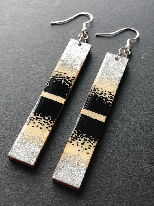 Watercolor Affirmation Earring Dangle - Hand painted on Wood - Silver Hook