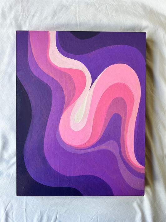 Modern Abstract Original Acrylic Art on Wood Painting | Purple Pink Swirl