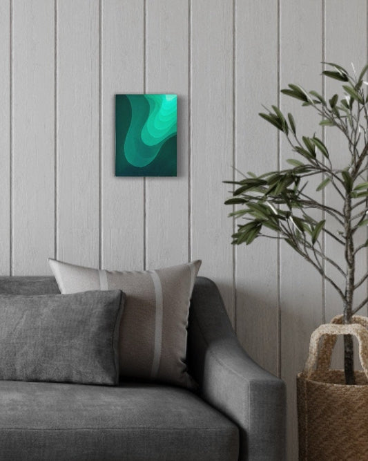 Modern Abstract Original Acrylic Art on Wood Painting | Green Teal Aqua | Wave Gradient