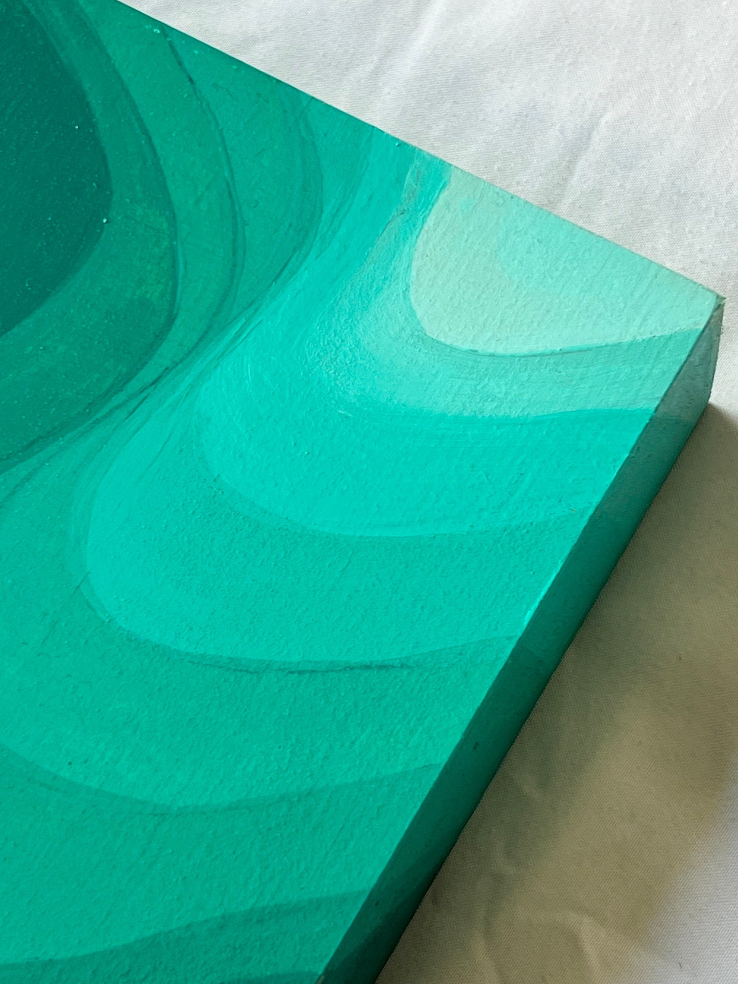 Modern Abstract Original Acrylic Art on Wood Painting | Green Teal Aqua | Wave Gradient